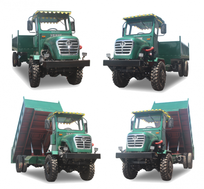 De aangepaste Kleurenfwd Stortplaatsvrachtwagen/Al Terreinkipwagen articuleerde tractor met stortplaatsbed 4